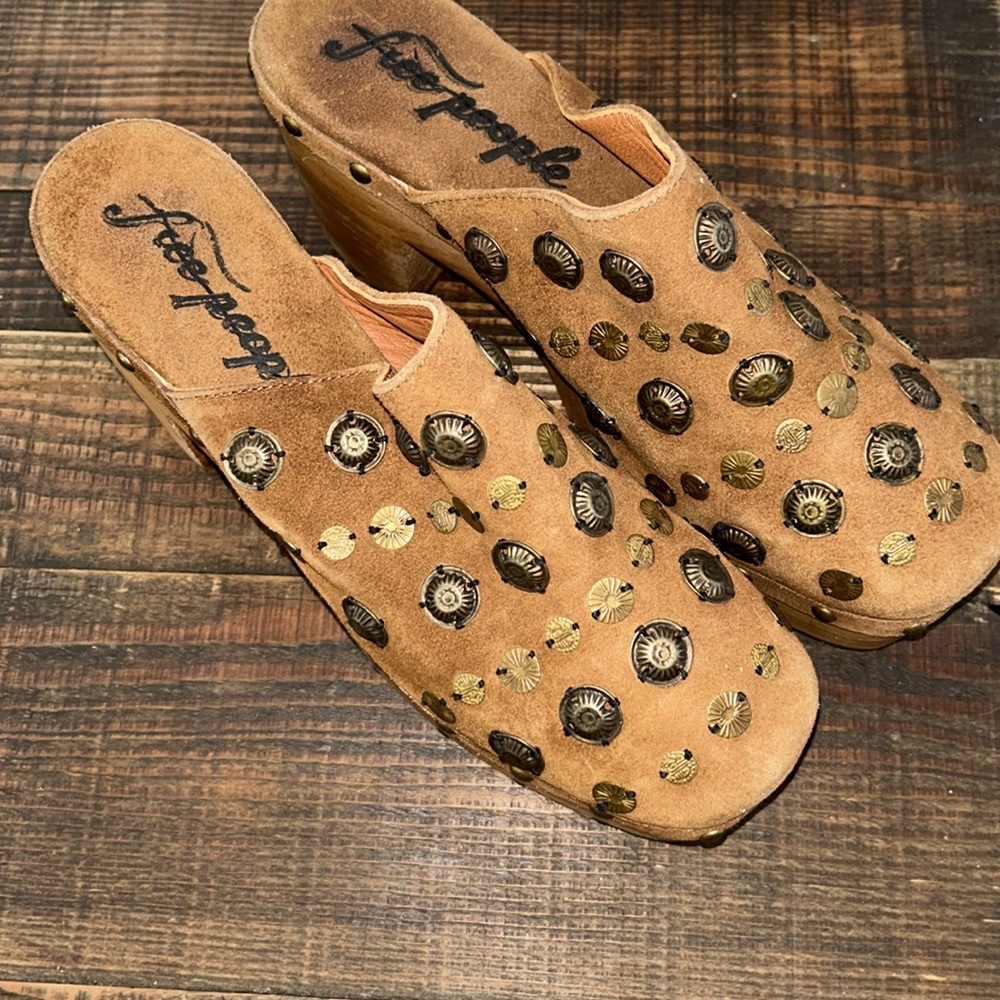 Free People Brown Studded Suede Platform Clogs - Picture 4 of 7
